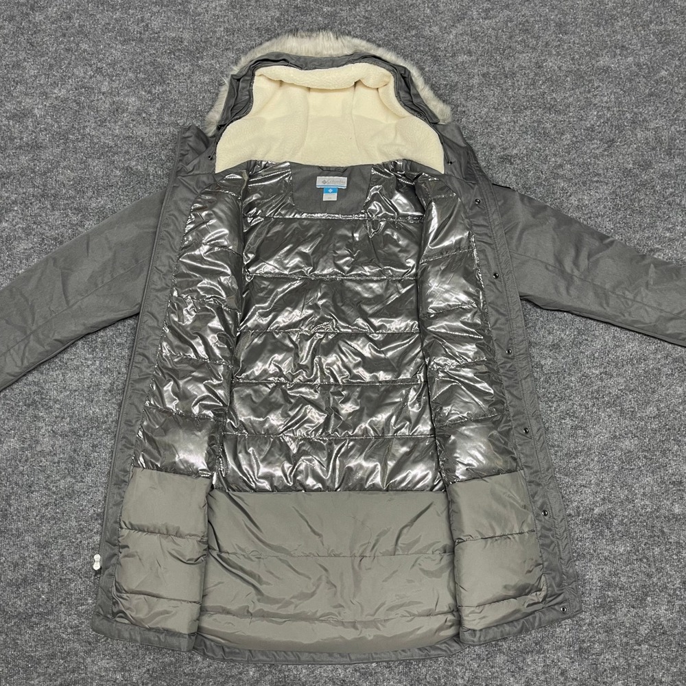 Columbia Long Jacket Womens XXL 2XL Grey Suttle Mountain Insulated Faux Fur Hood - Picture 4 of 15
